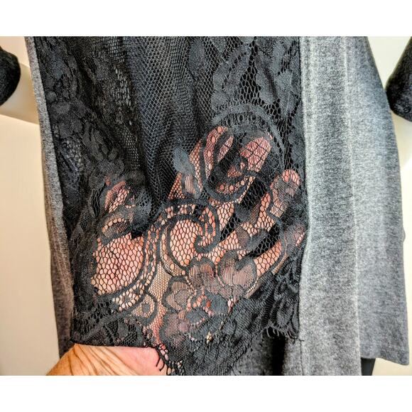 Lynn Ritchie Silver Tunic Top Medium Heather Gray Black Lace Jersey Whimsygoth - Picture 10 of 12